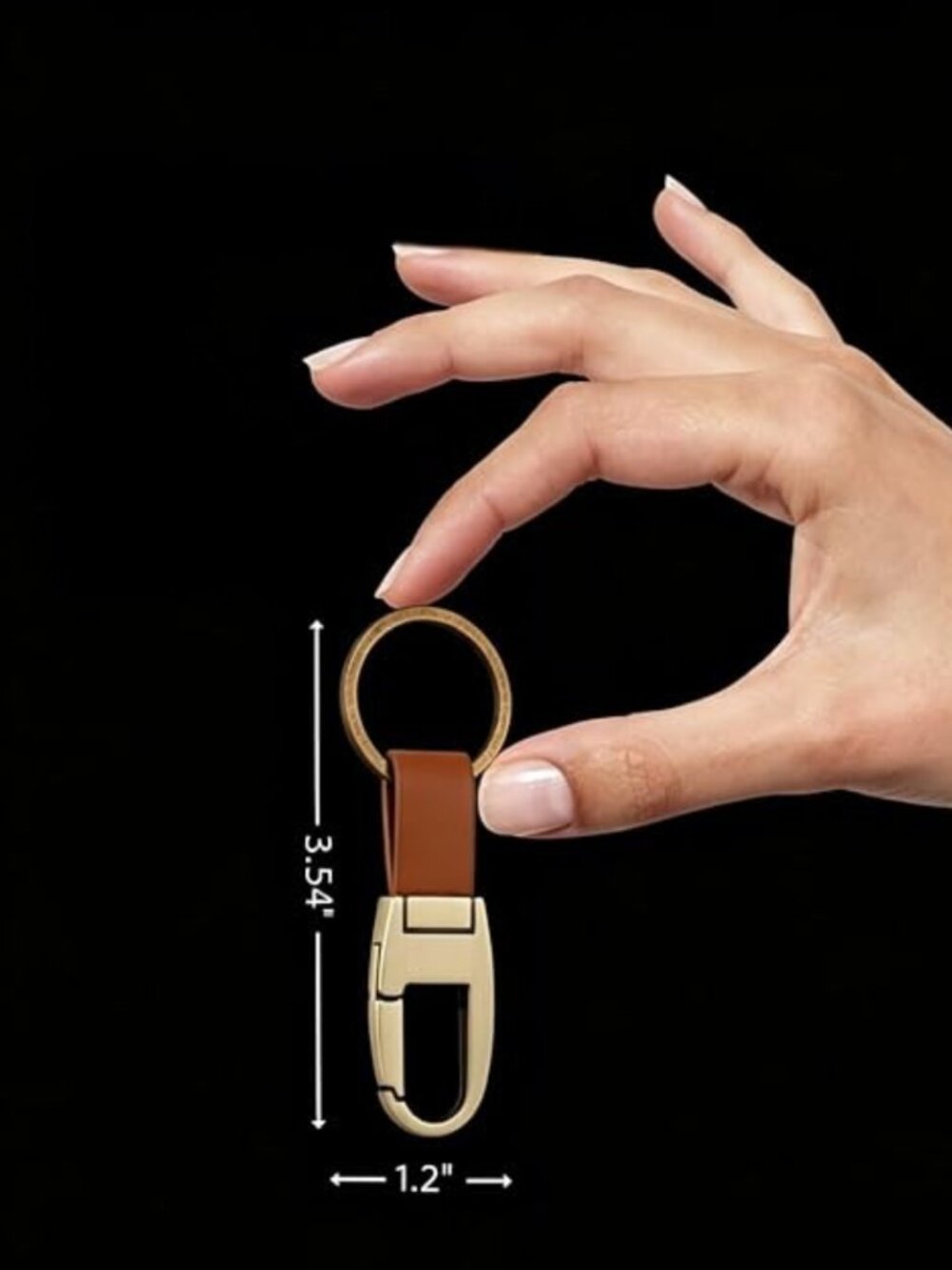 Men Leather Car Keychain Strap with Premium Sturdy Metal Key Ring, Brown - Picture 2 of 2
